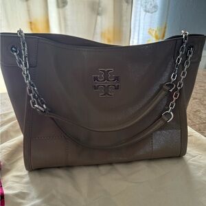 Tory Burch Tan Shoulder Bag with Chain-Link Strap